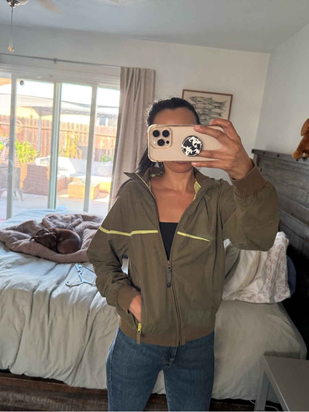 Quechua Olive Green Bomber Jacket with Neon Trim - Women's